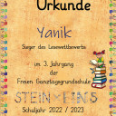Siegerurkunde des Schullesewettbewerbs 2023